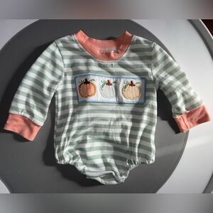 Striped Baby Onesie with Pumpkin Embroidery
